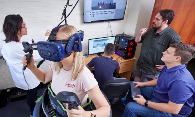 A team of students working on virtual reality technology.