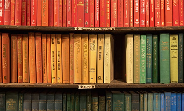 书架上有一排排彩色的书