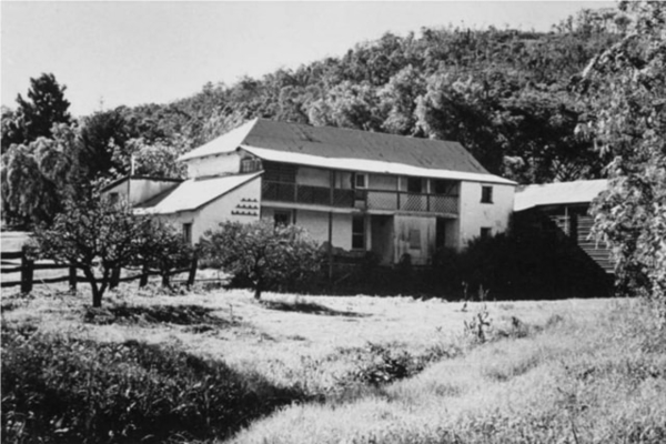 Black and white image of the Whitby Falls Farm homestead