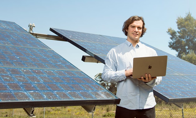 student with solar panels