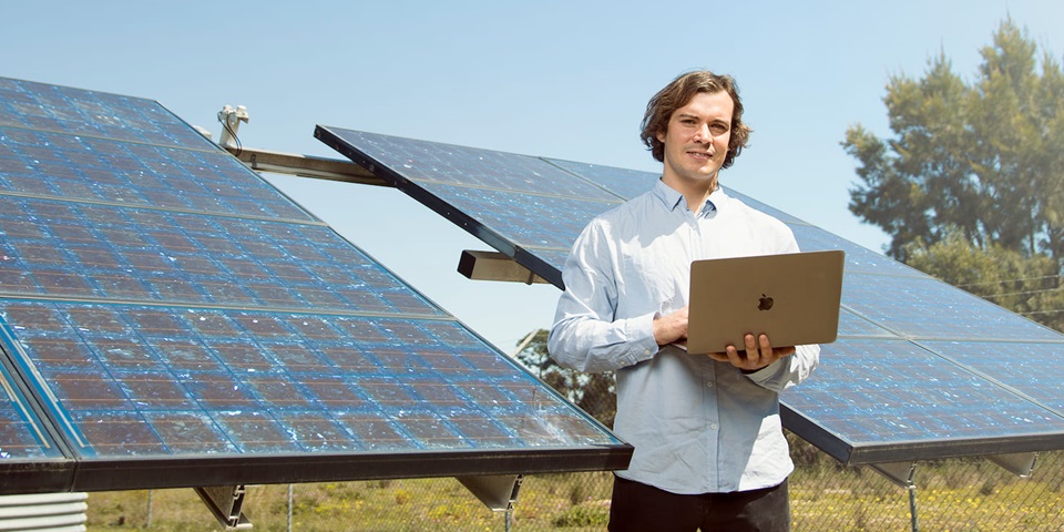 student with solar panels