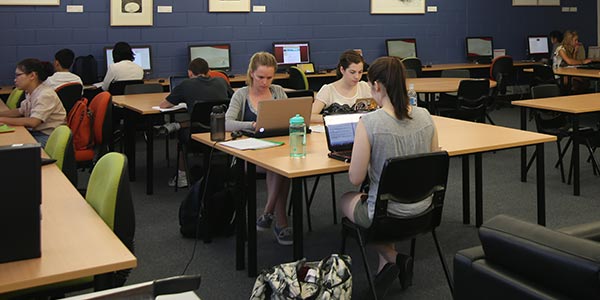Veterinary Library - students at desks with laptops