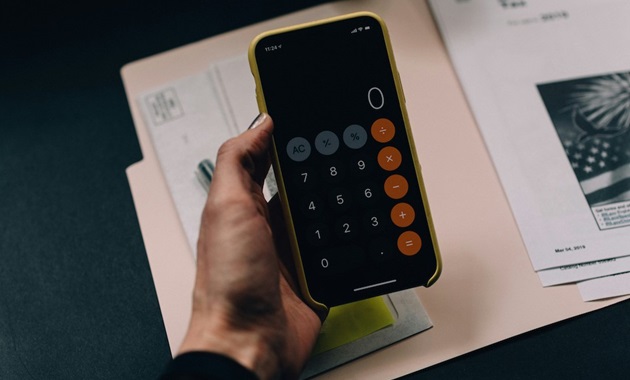 phone with calculator app on desk