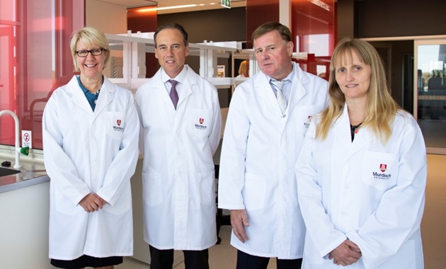 Professor Eeva Leinonen, Minister Greg Hunt, Professor Jeremy Nicholson and Professor Elaine Holmes