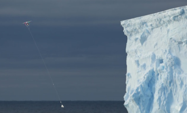 Drone water sampling iceberg. Photo credit Marine National Facility