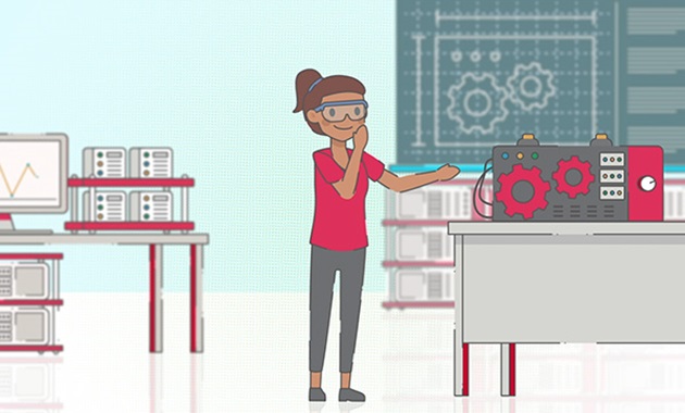 Animation of an engineer testing in a lab