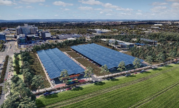 An artists impression of Murdoch University's proposed solar car park