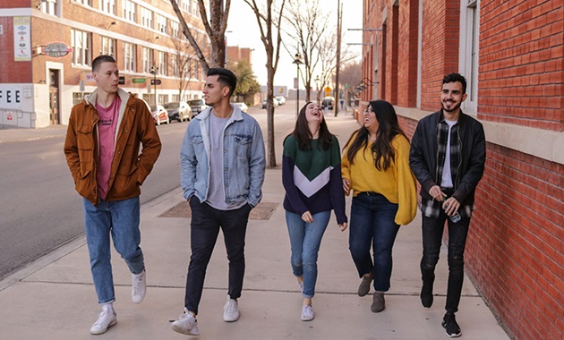 Teenagers walking on the street