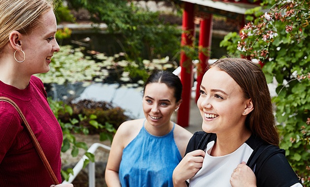 Three female students chatting to each other